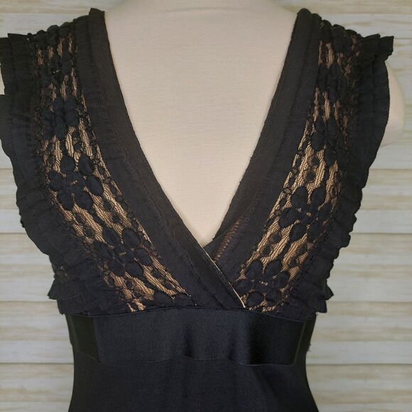 MAX STUDIO Womens Little Black Dress M Sheath Bodycon Sleeveless V-Neck Ruffles - Picture 10 of 13